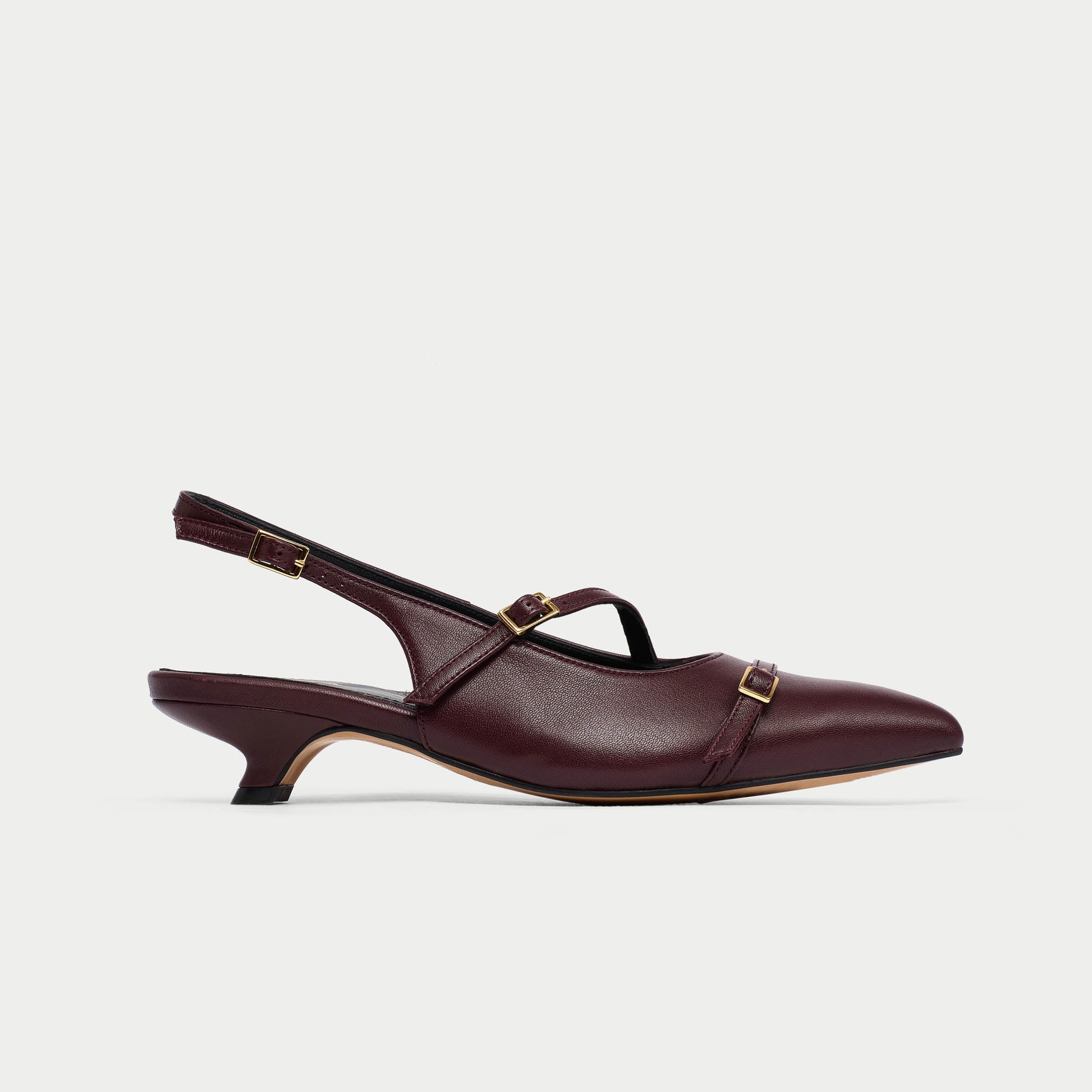 Paloma - Burgundy Leather Kitten Heels