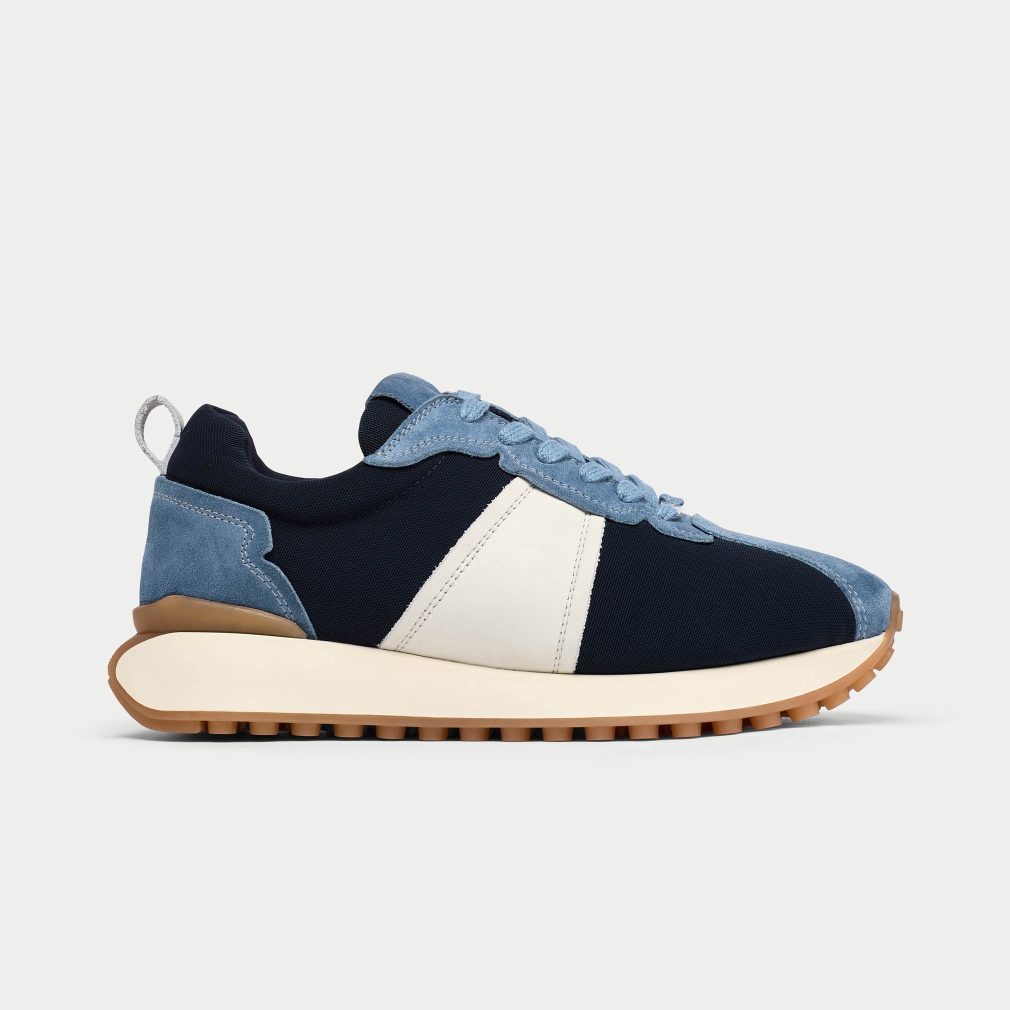 denim blue cosmos sneaker for bunions and wide feet side view
