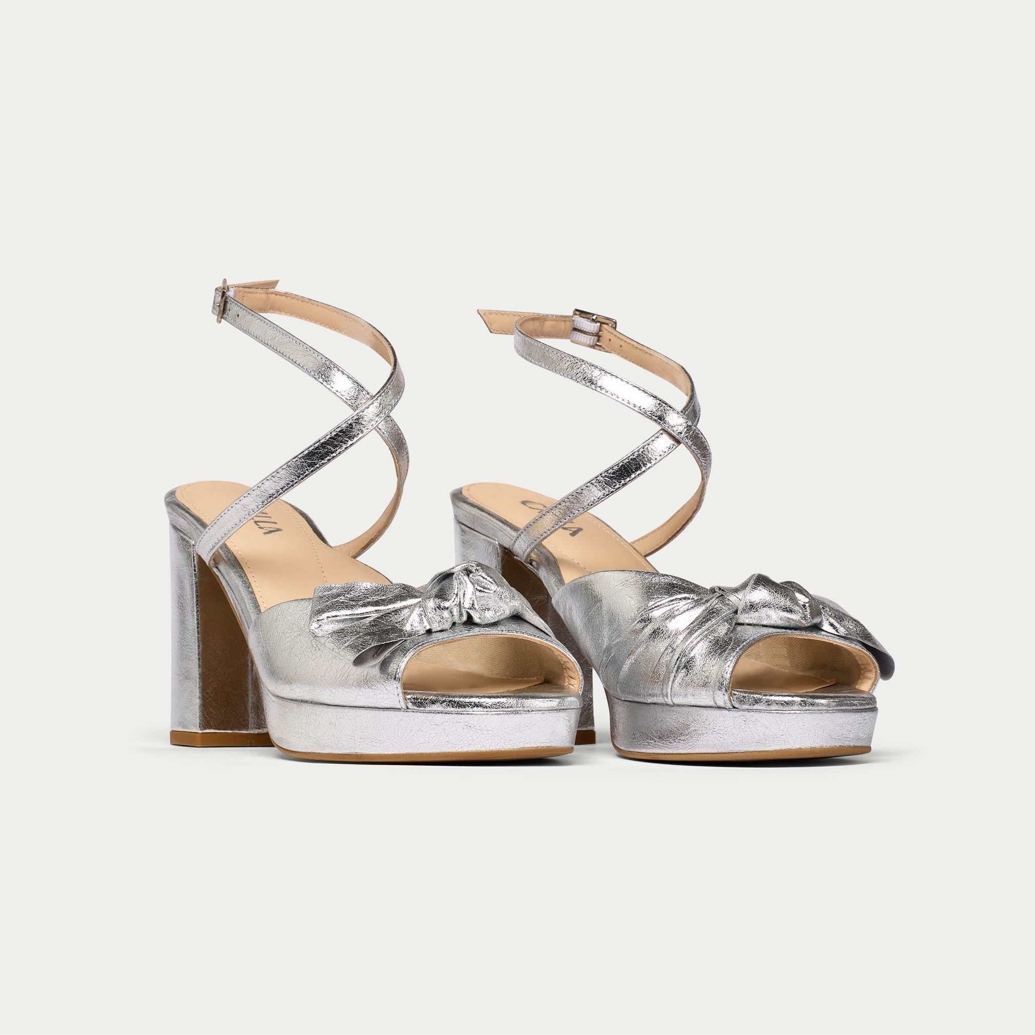 Daisy - Luxury Silver Metallic Block Heels