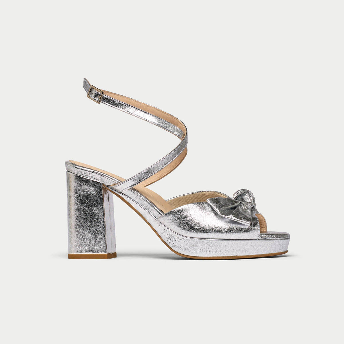 Daisy - High-Shine Silver Metallic Block Heels (image 1)
