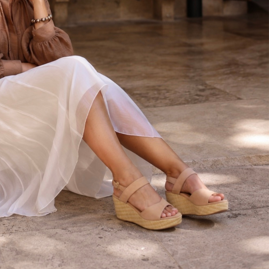 Eloise - Croissant Suede Wedges