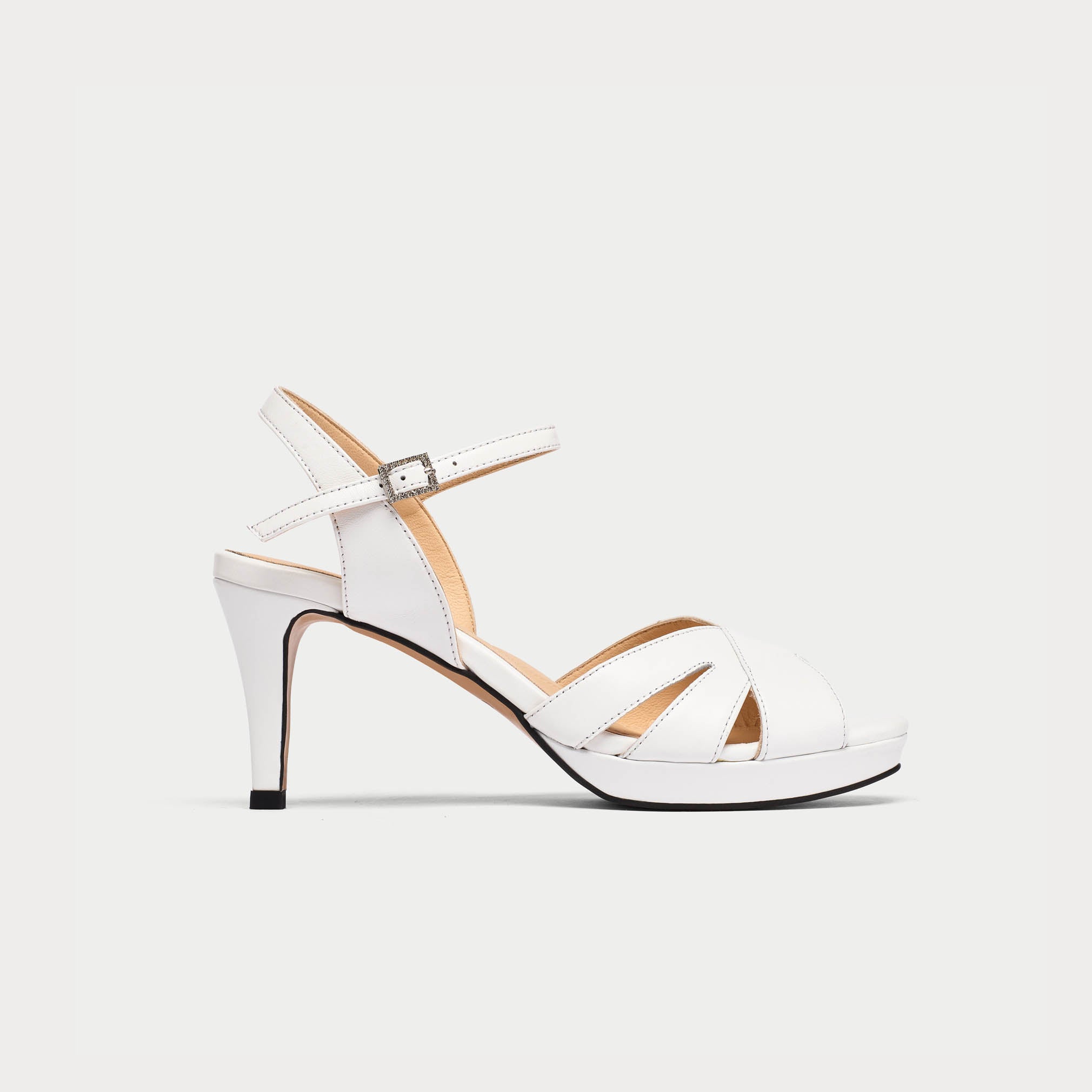 emily white heel sandal for bunions side view