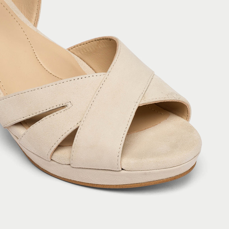 close up of Emily cotton suede heels for bunions