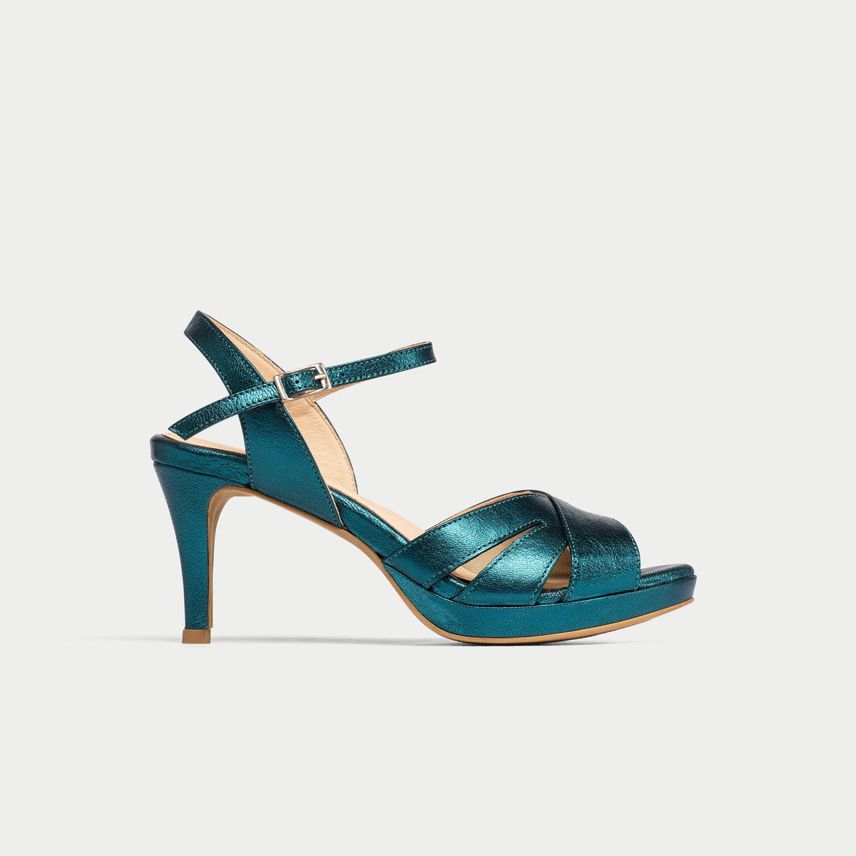 Emily - Teal Metallic Leather Heeled Sandals (image 2)