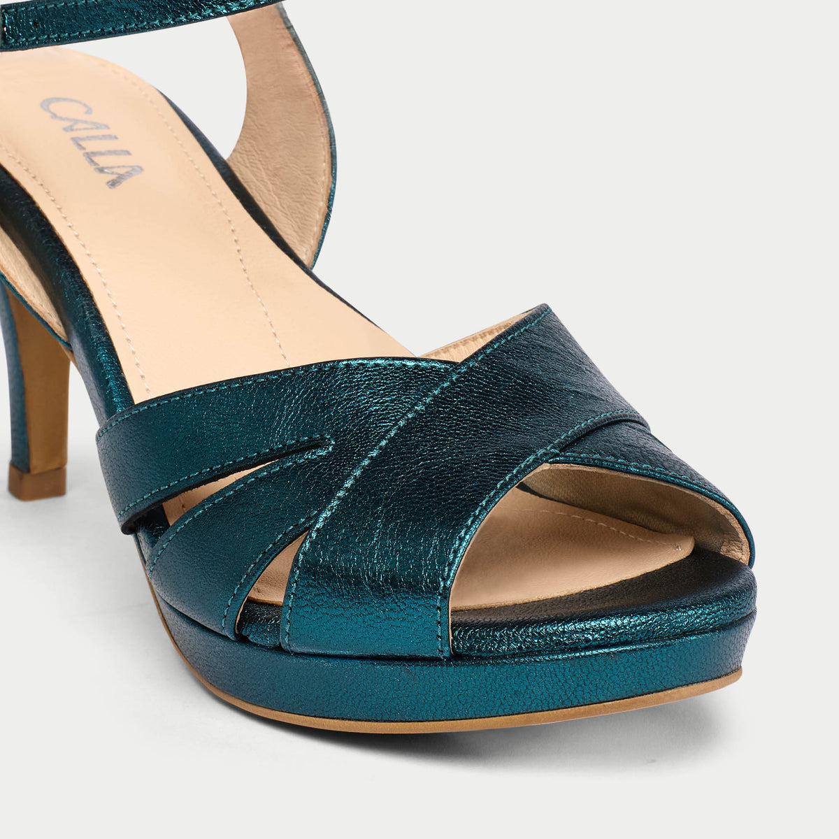 Emily - Teal Metallic Leather Heeled Sandals (image 5)