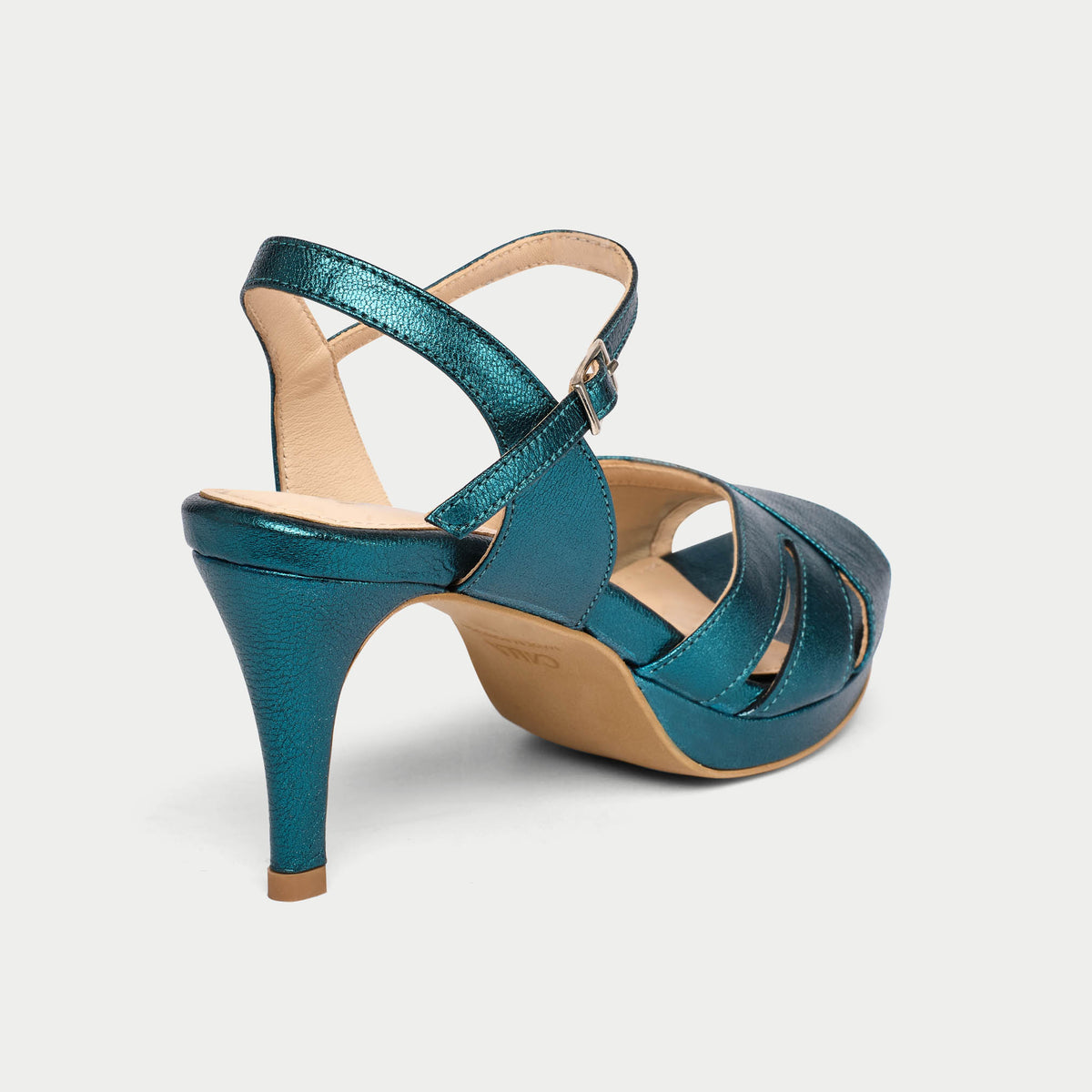 Emily - Teal Metallic Leather Heeled Sandals (image 6)