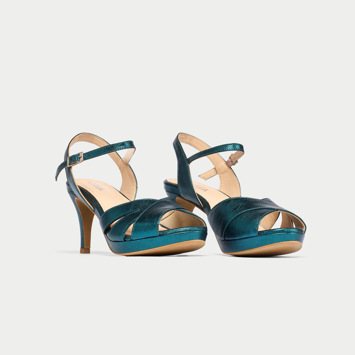 Emily - Teal Metallic Leather Heeled Sandals (image 4)