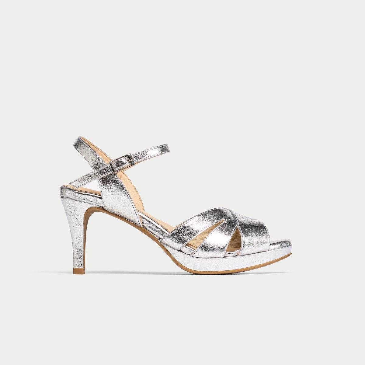 Emily - High-Shine Silver Leather Heeled Sandals (image 1)