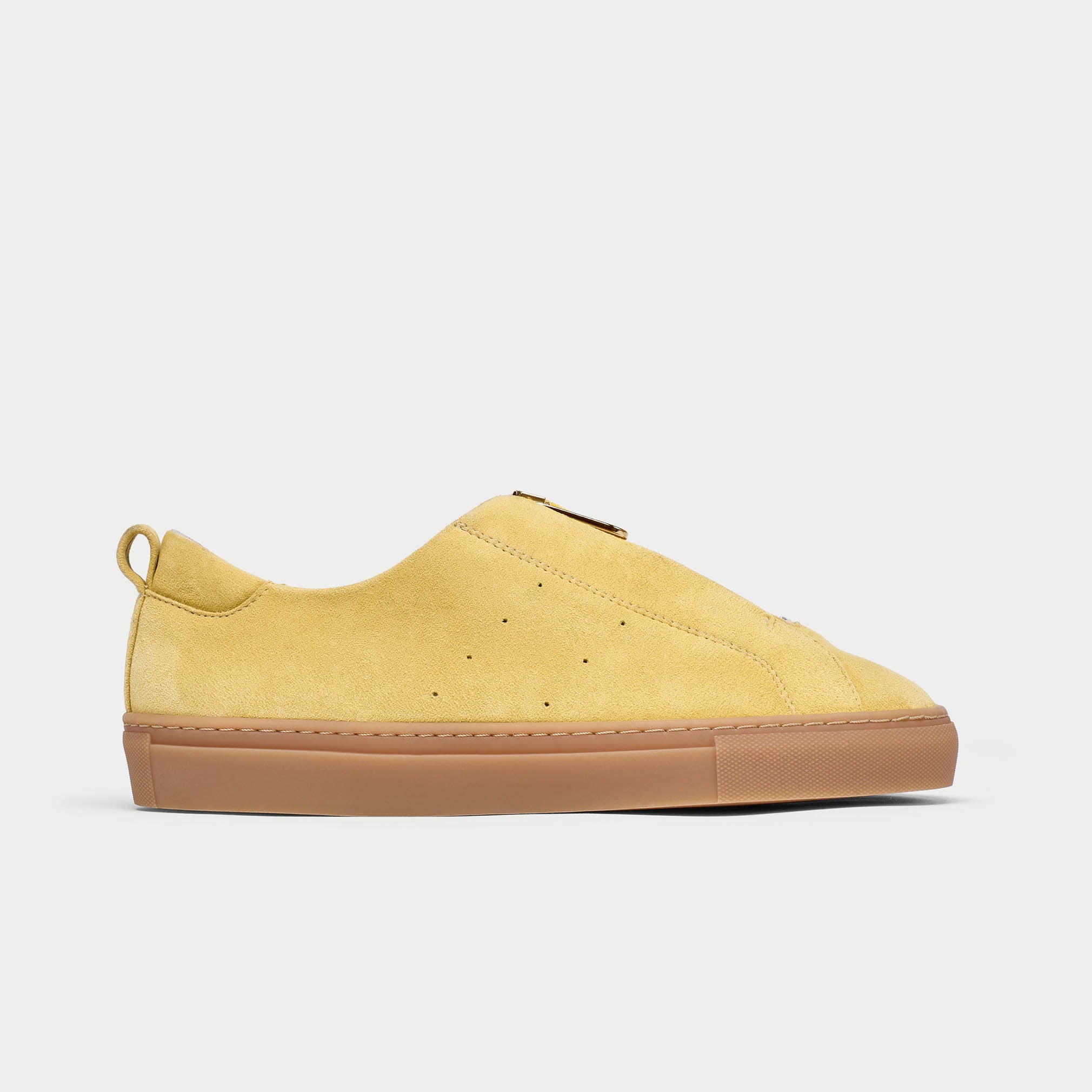 estella yellow suede sneaker for bunions side view