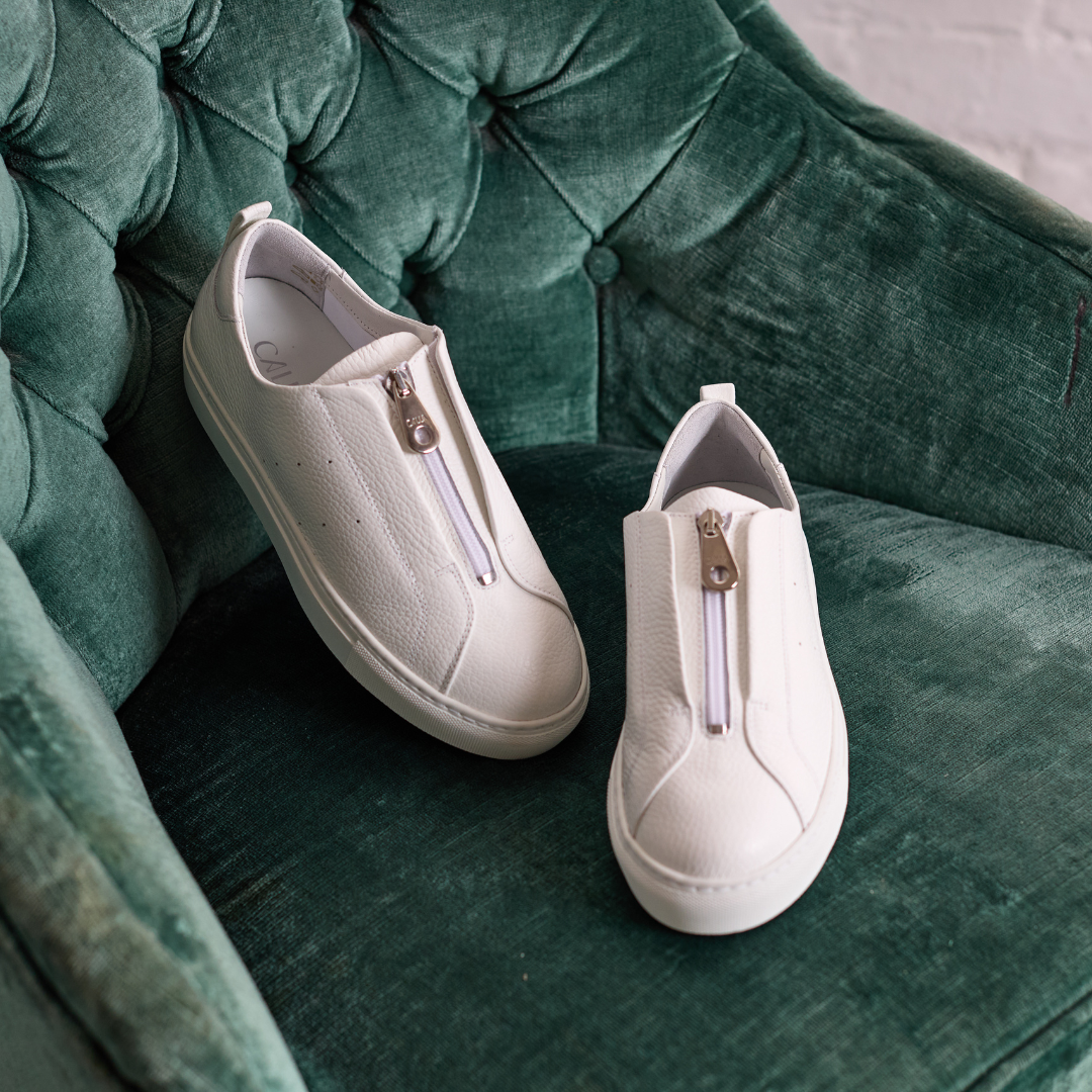 Estella - White Leather Zip-Up Wide Fit Sneakers (image 8)