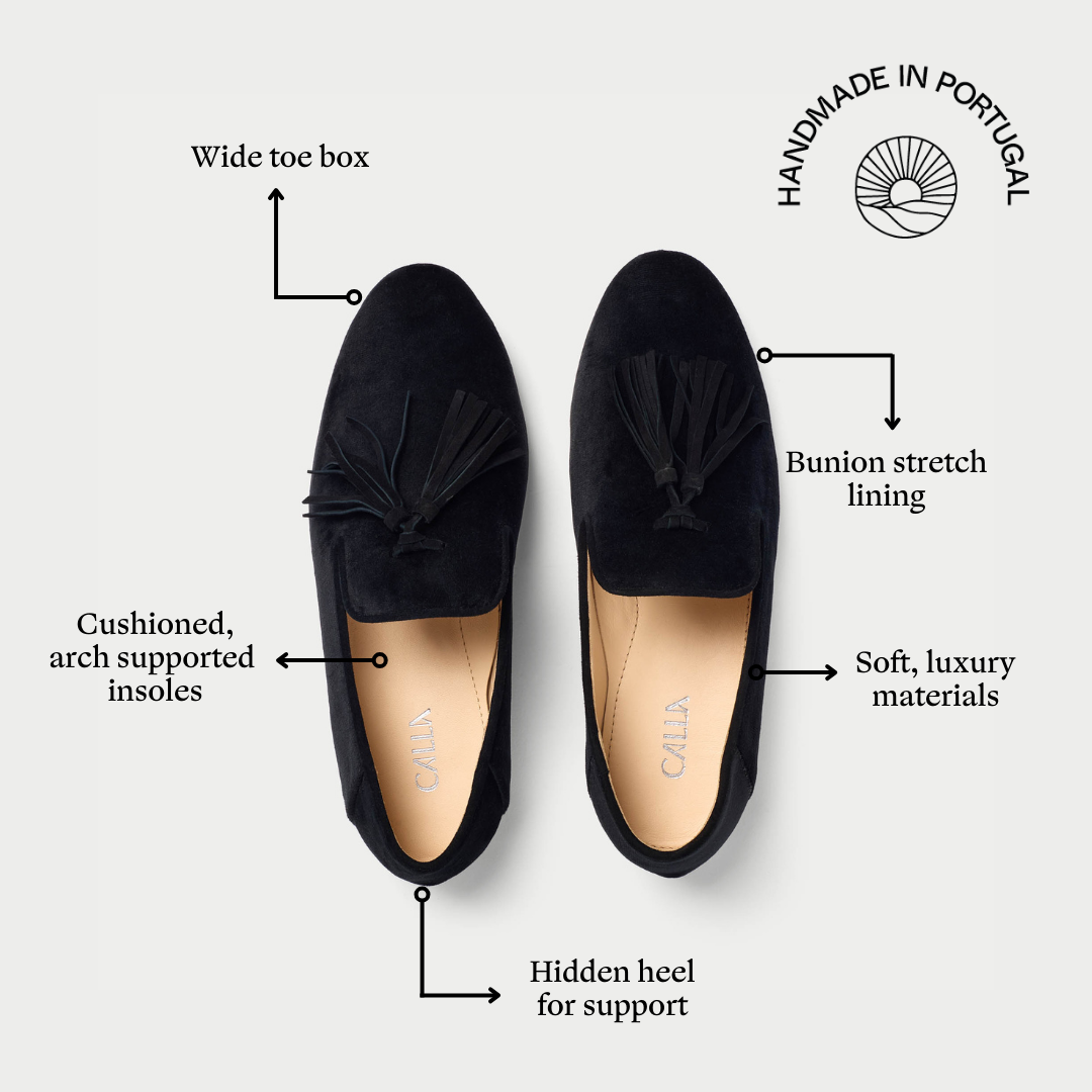 freya black velvet loafers features