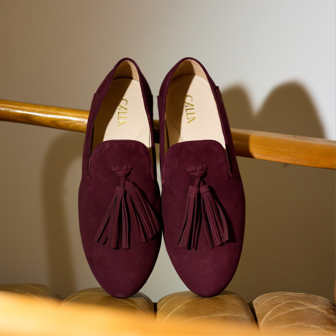 Freya - Burgundy Suede Loafers