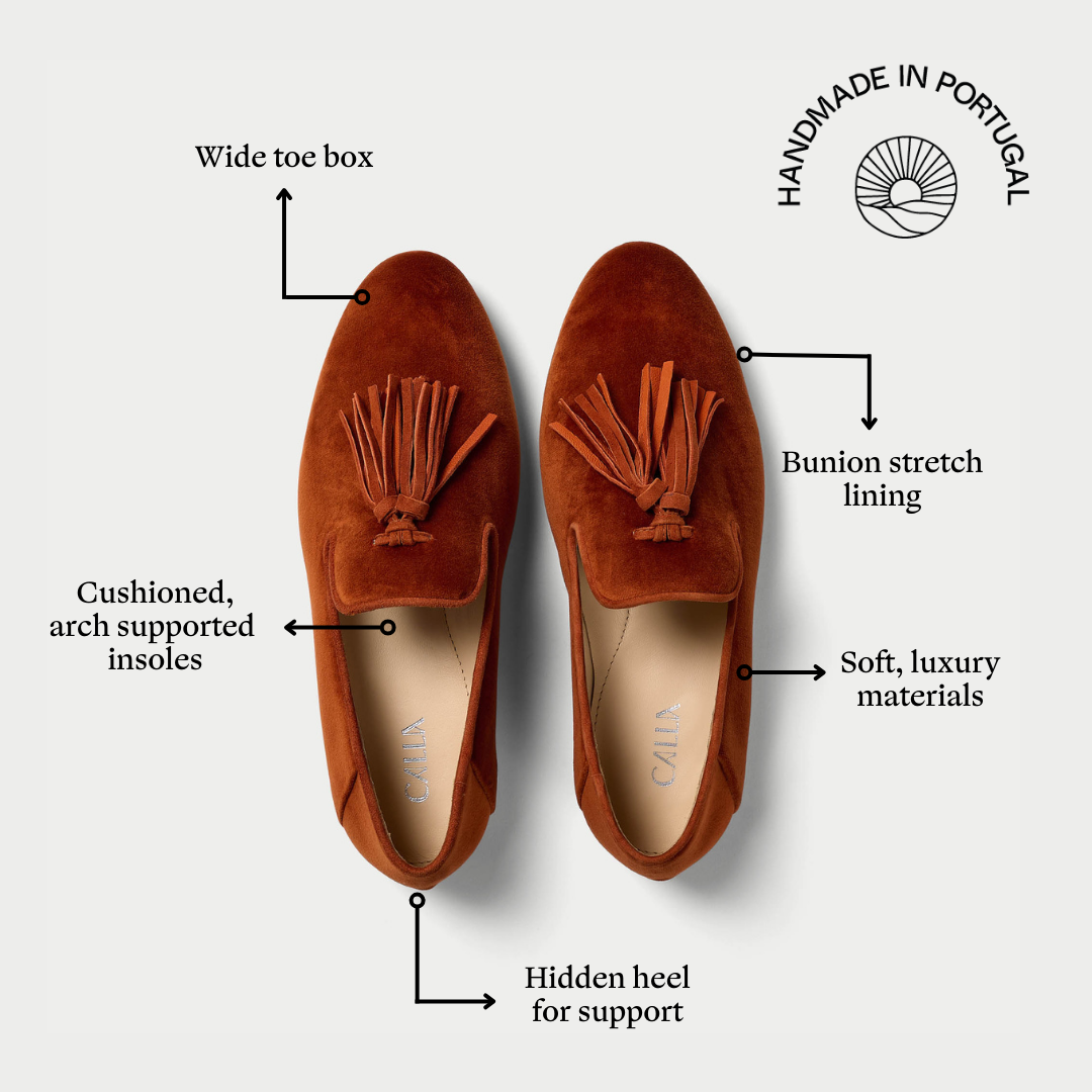 Freya burnt orange velvet loafers features