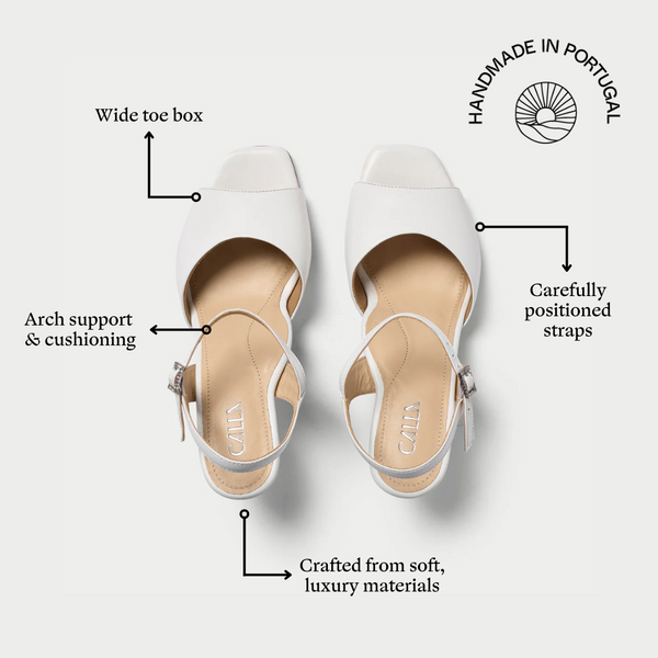 Glenda white leather square toe wide fit bridal block heel court shoes