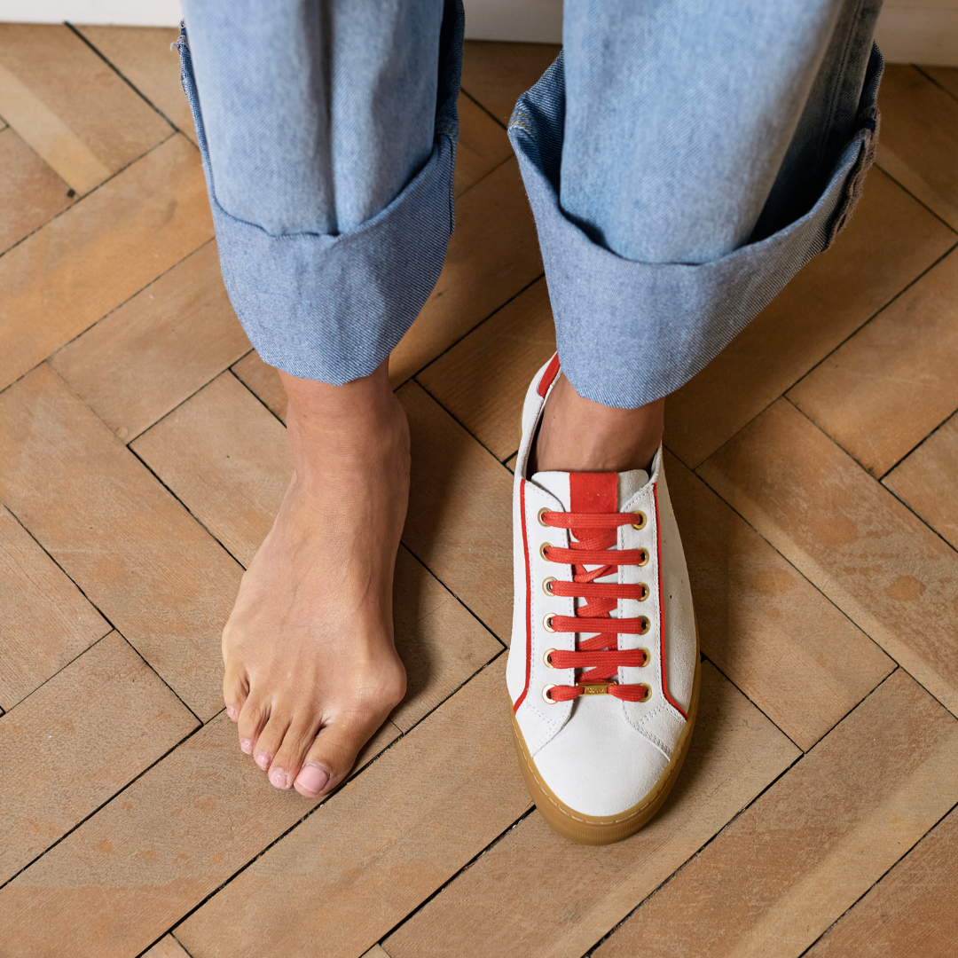 Saturn - Cream & Orange Suede Wide Fit Trainers