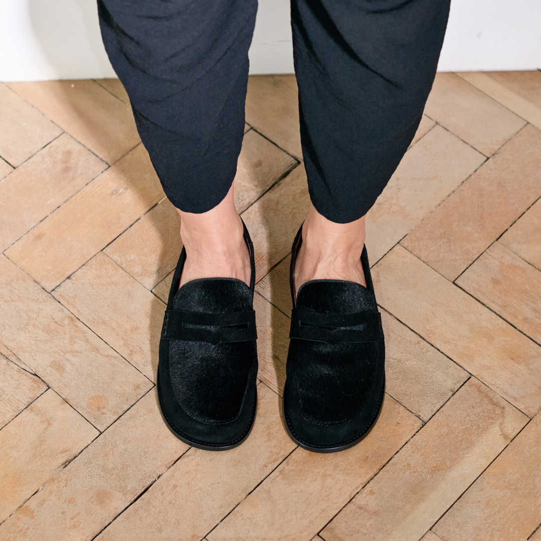 Josette - Black Pony Effect Loafers