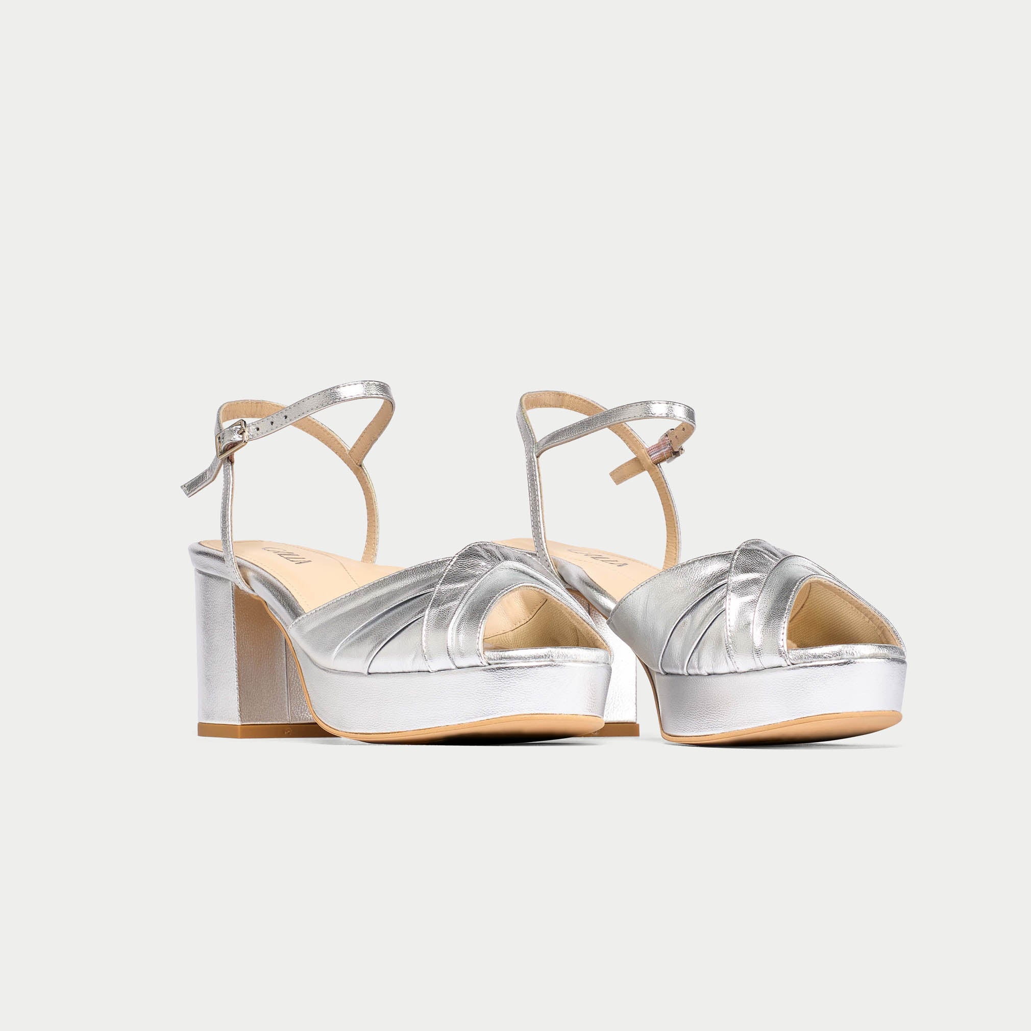 Lottie - Silver Metallic Block Heels