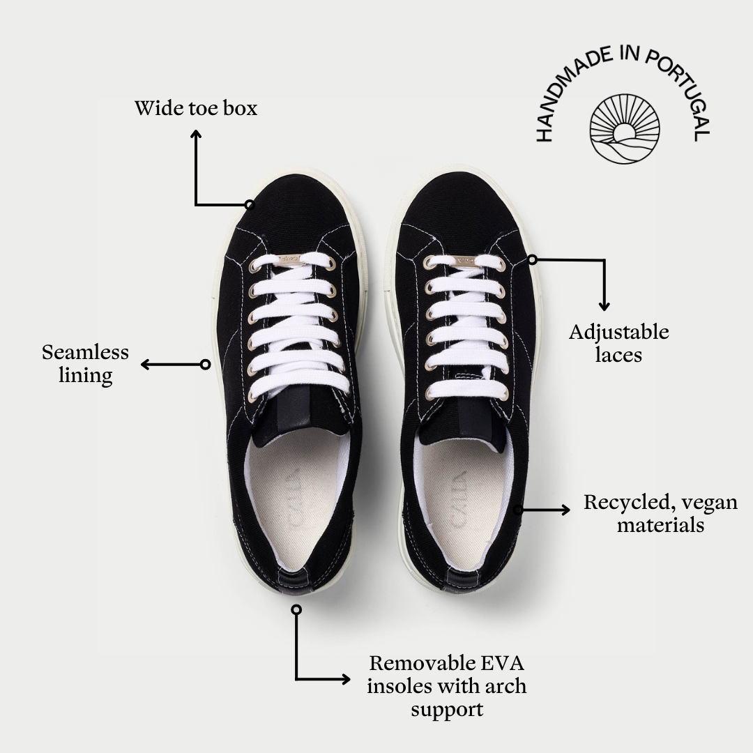 Luna black vegan sneakers features