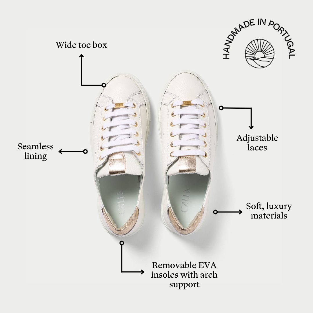 Luna white champagne sneakers features