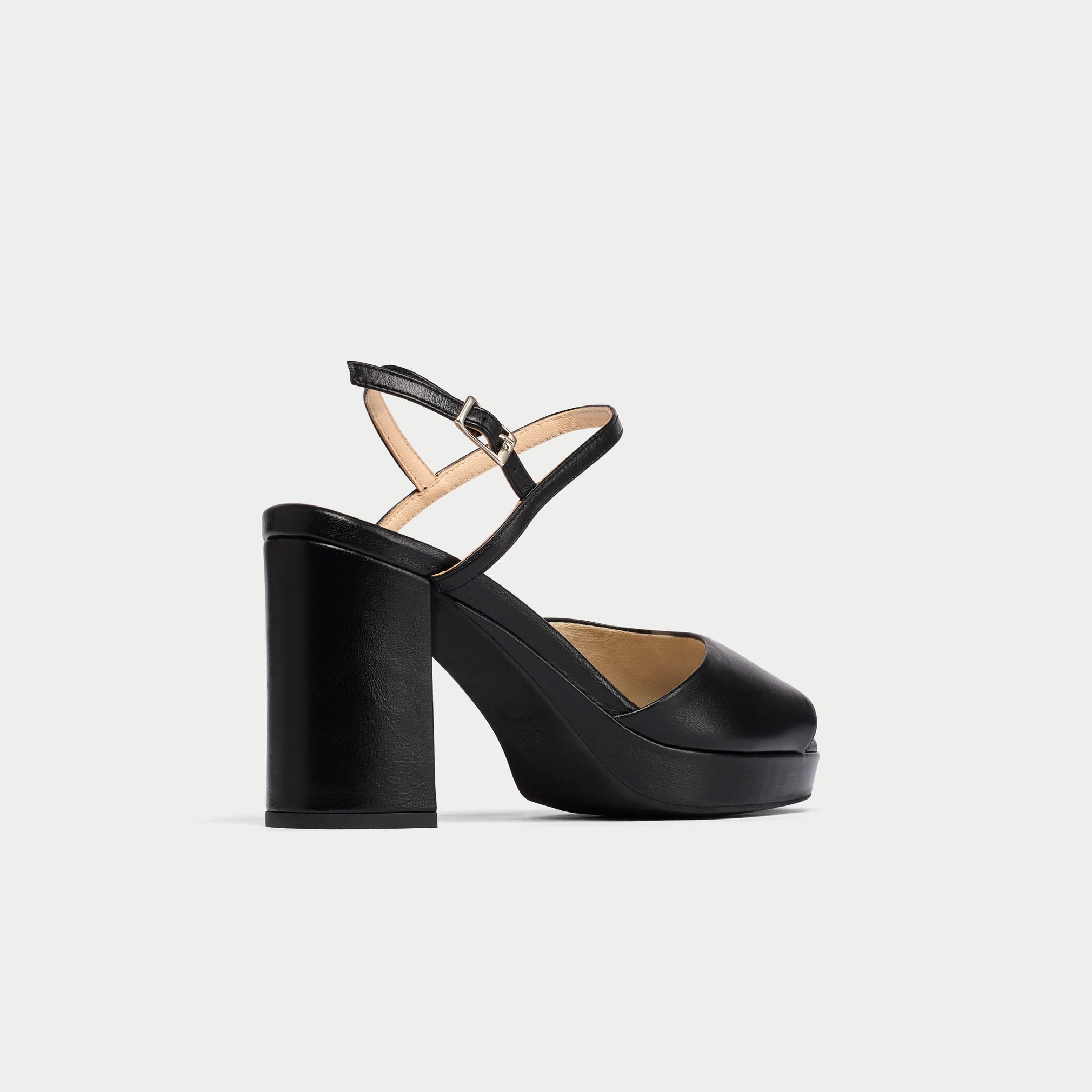 Margot - Black Leather Block Heels