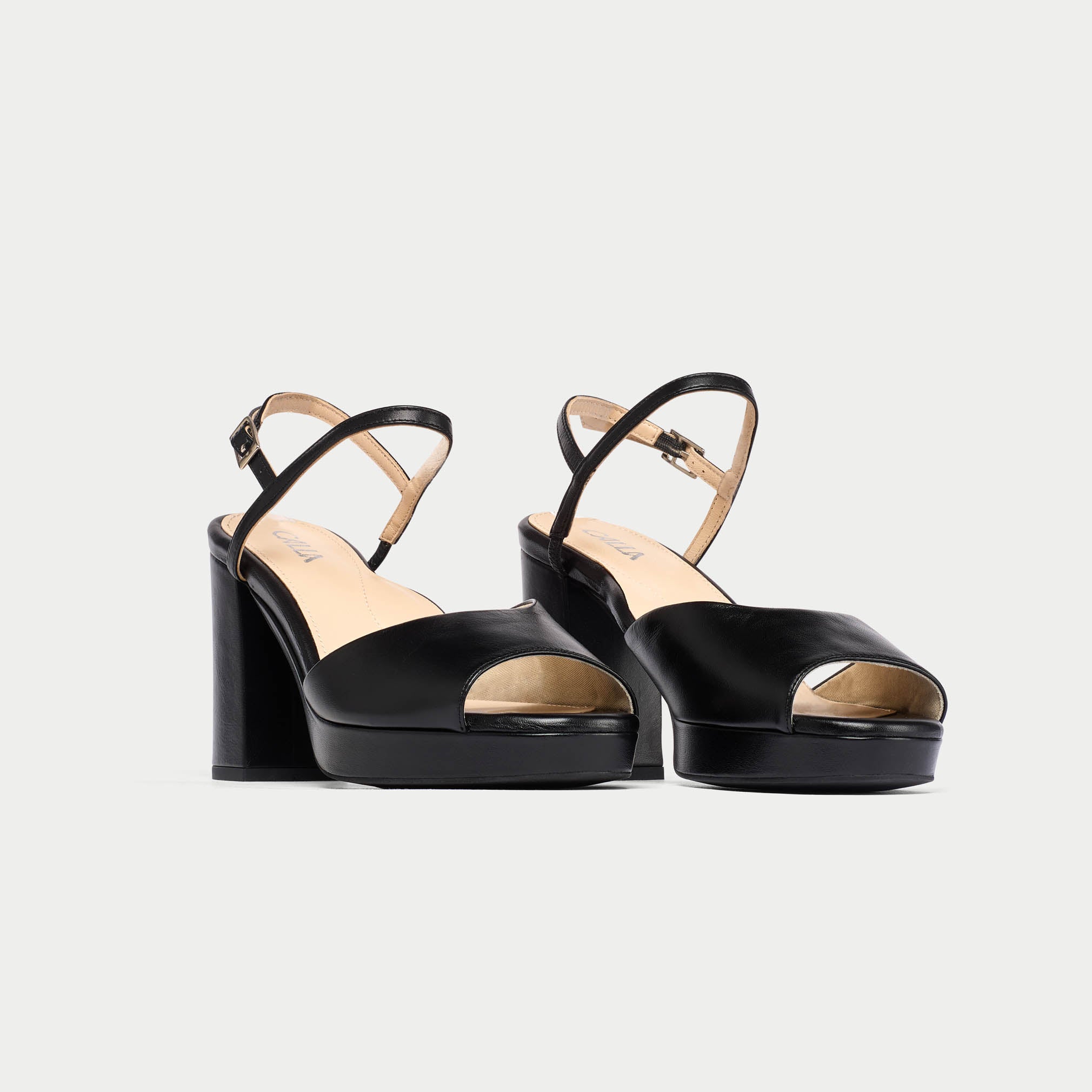 Margot - Black Leather Block Heels
