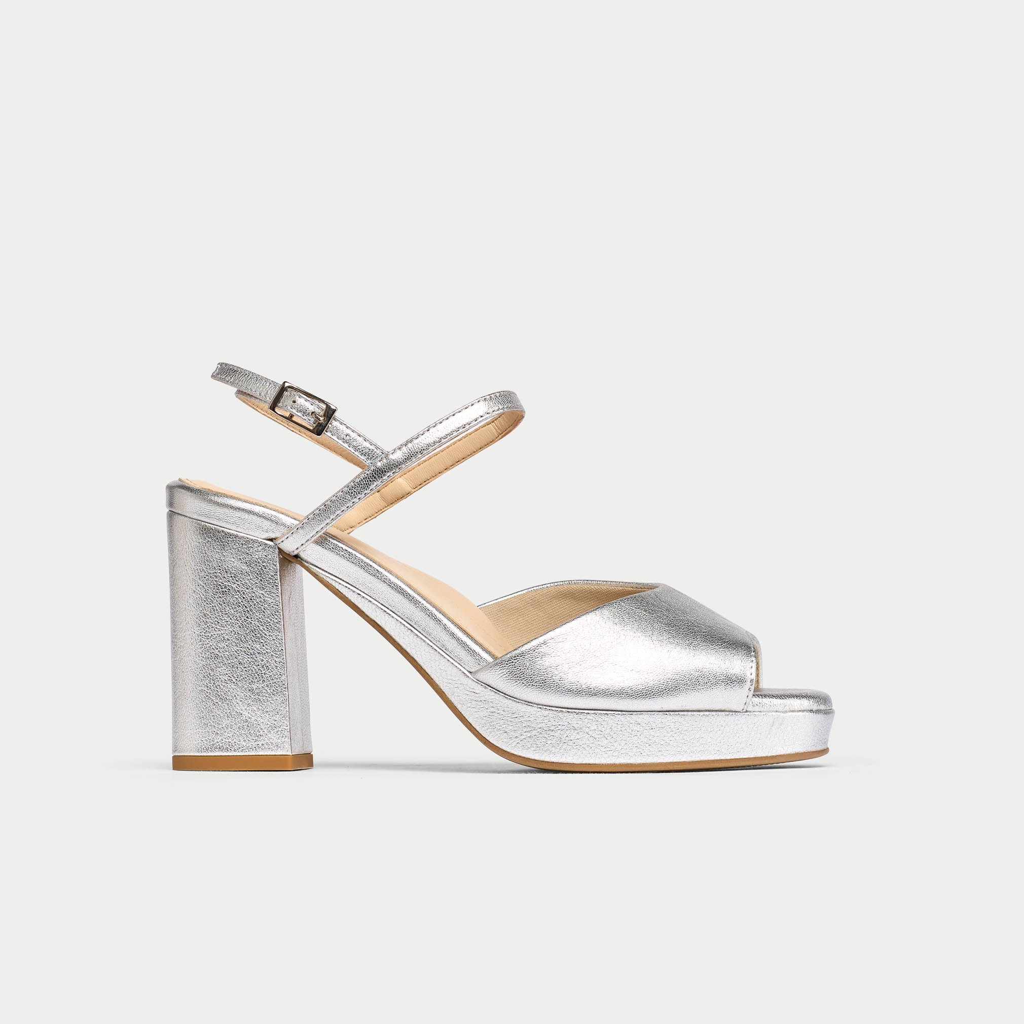 Margot - Silver Leather Block Heels