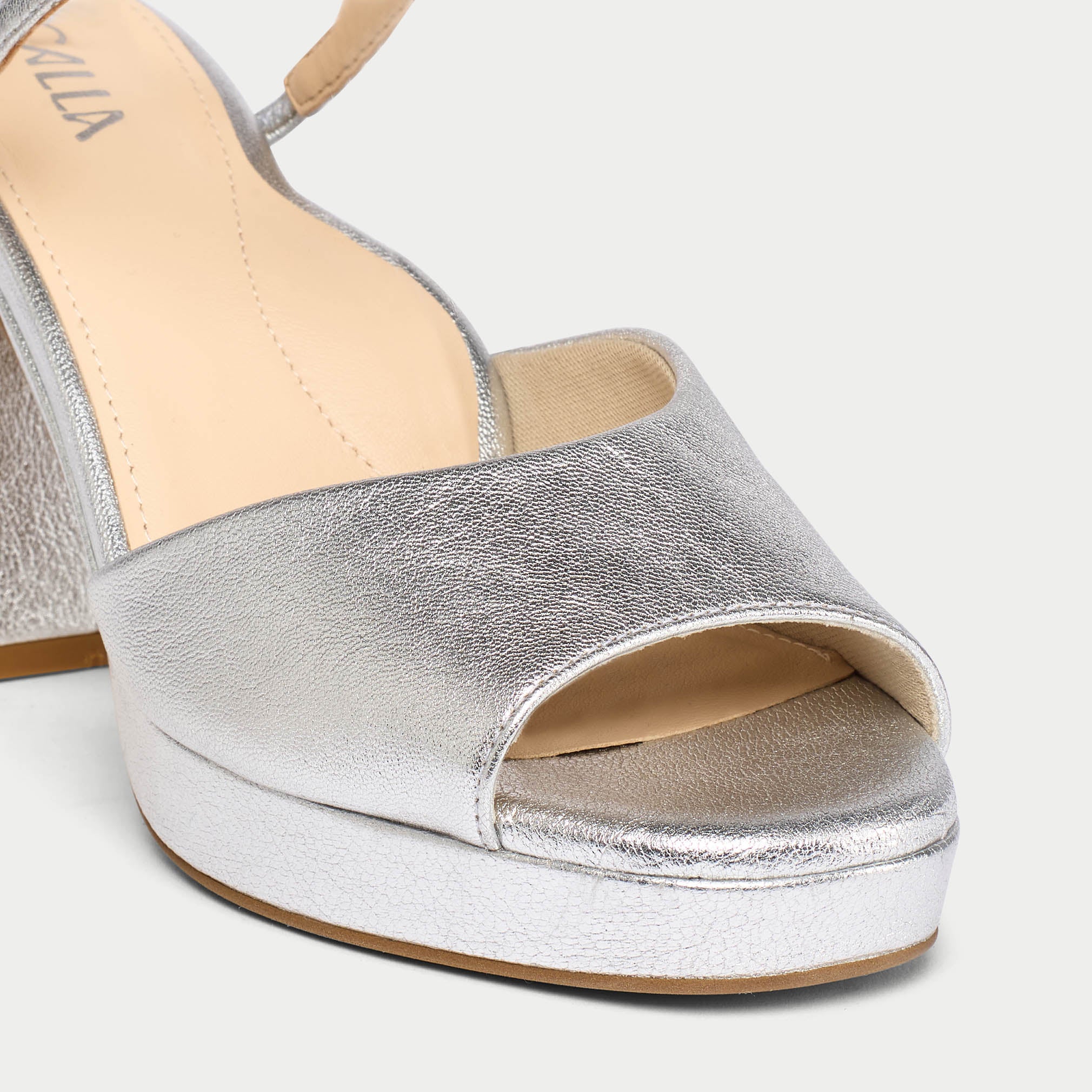 Margot - Silver Leather Block Heels