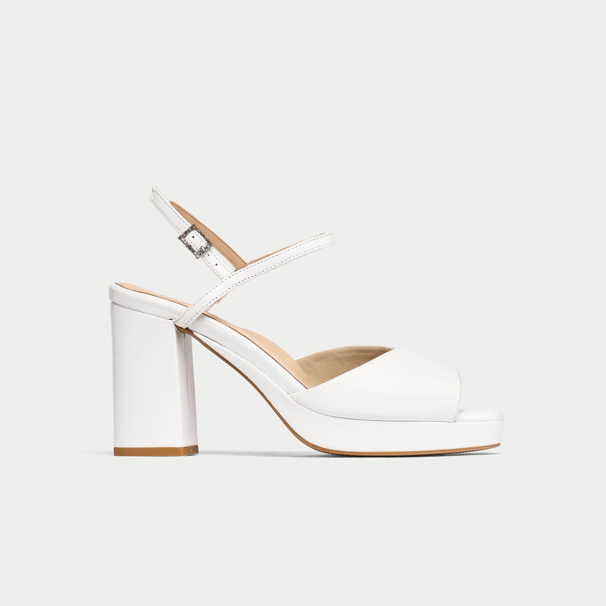 Margot - White Leather Block Heels