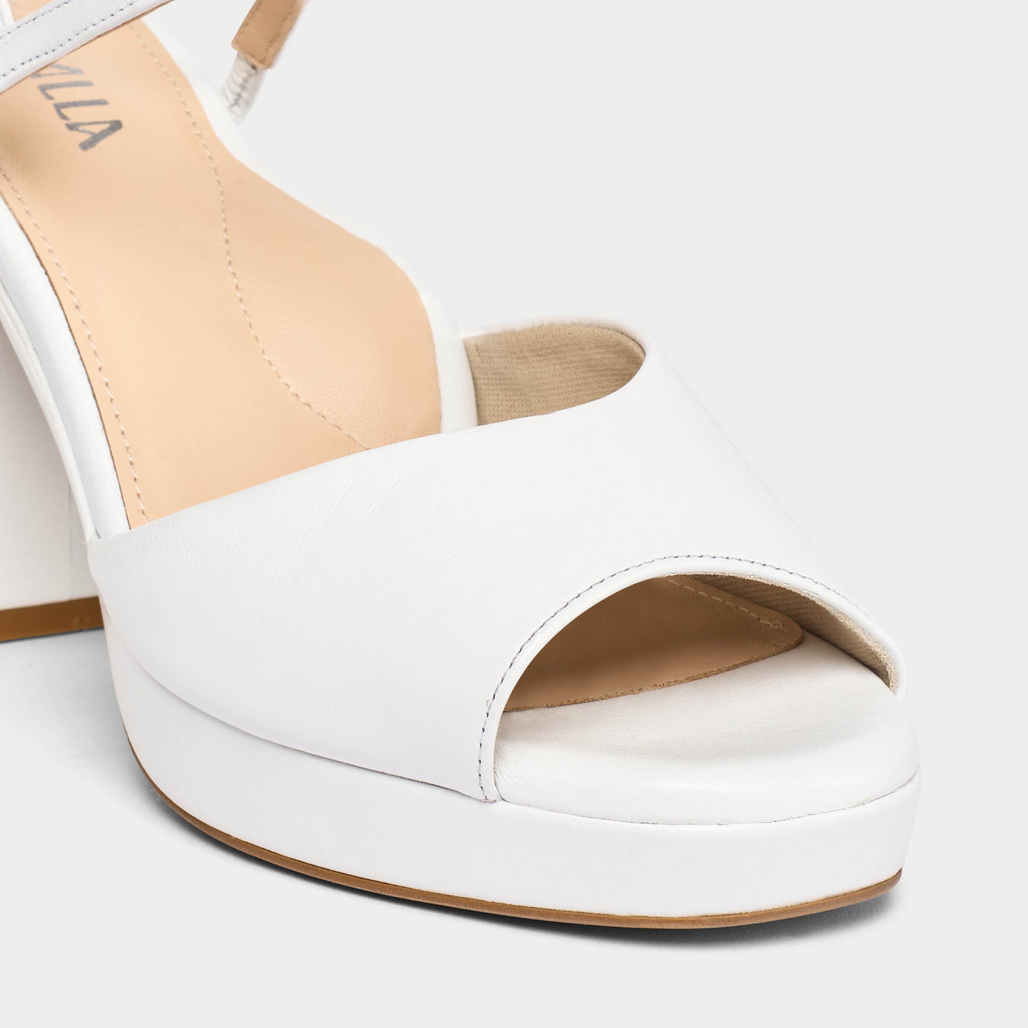 Margot - White Leather Block Heels