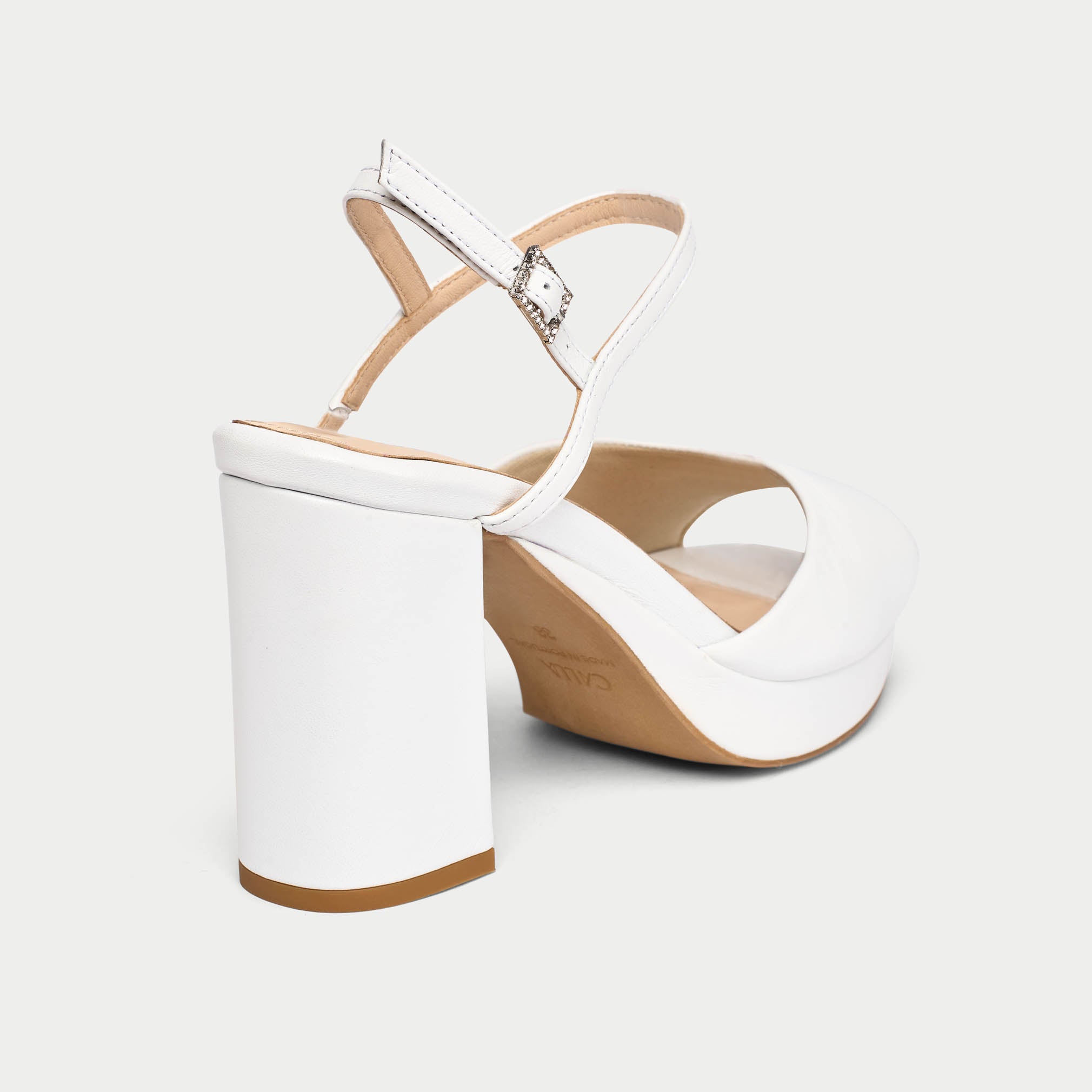 Margot - White Leather Block Heels