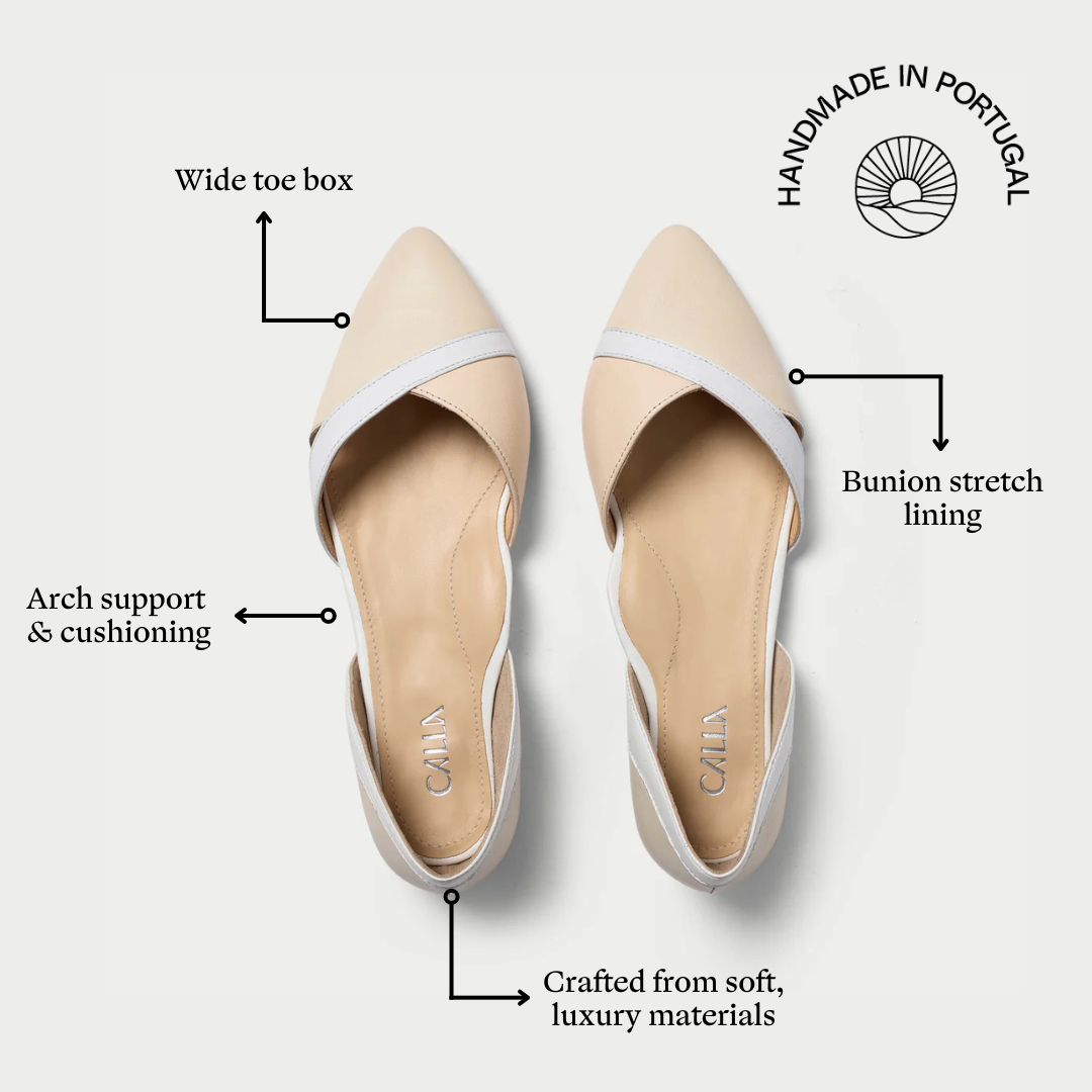 Maria white and cream leather flats features