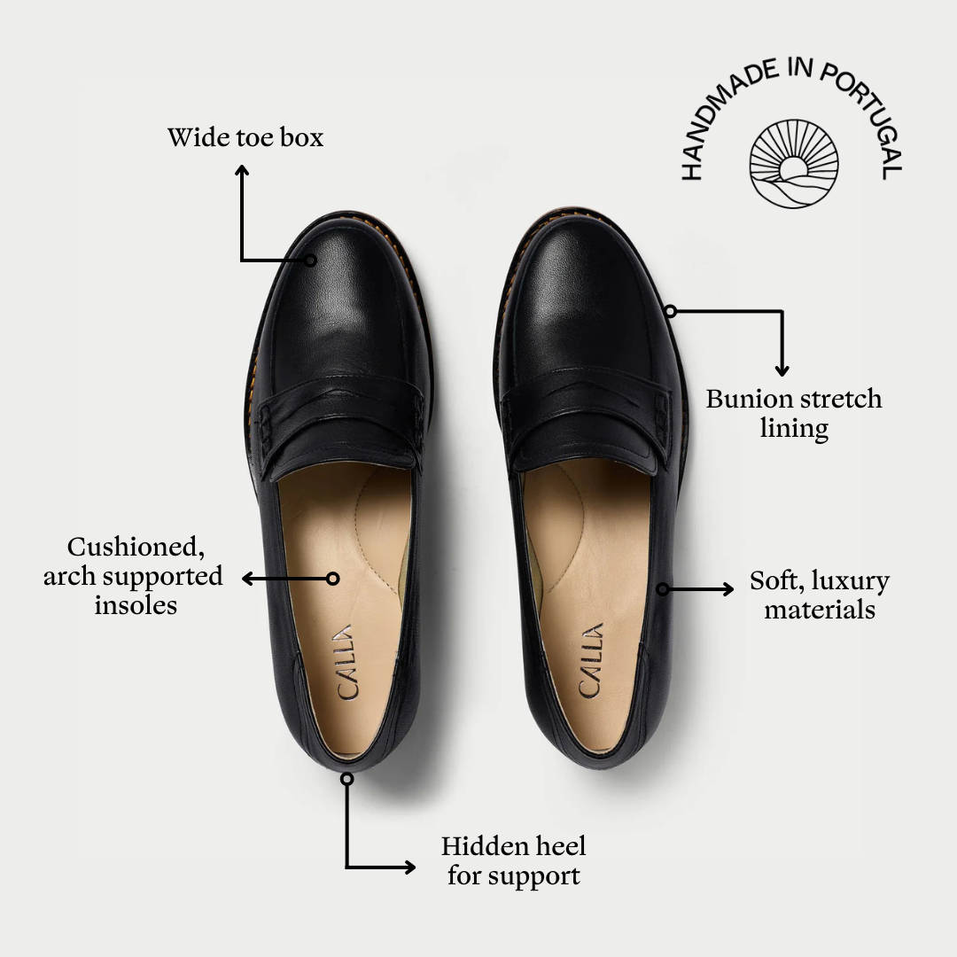 Nadia black leather loafers features