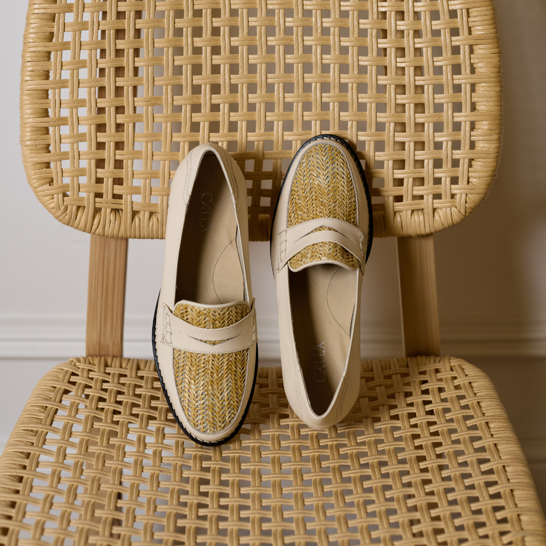 Nadia - Buttermilk Leather Raffia Loafers