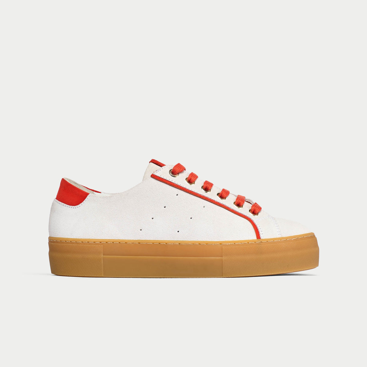 Saturn - Cream & Orange Suede Wide Fit Trainers (image 2)