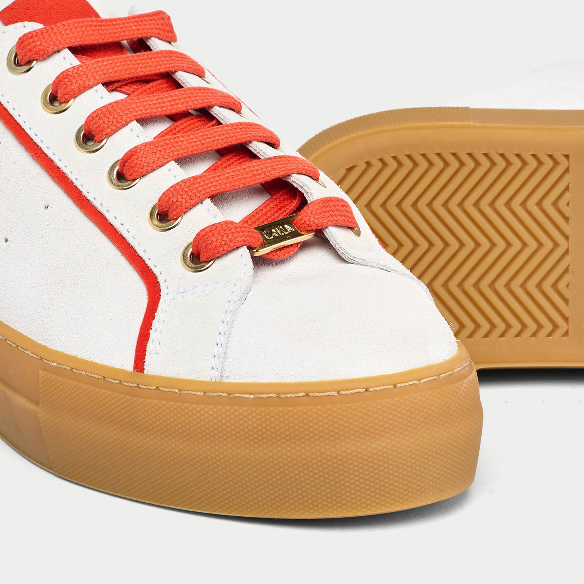 Saturn - Cream & Orange Suede Wide Fit Trainers (image 6)