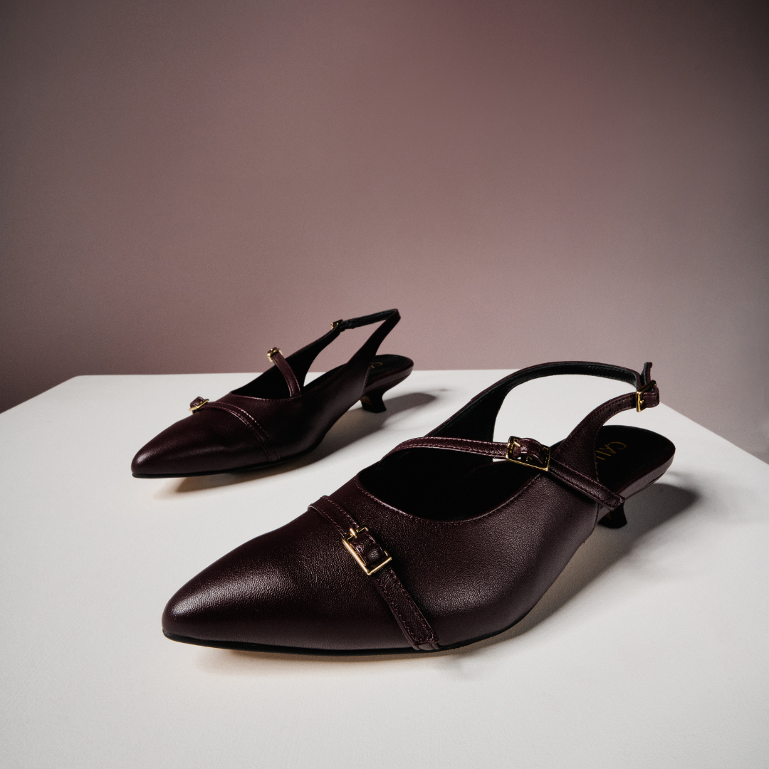 Paloma - Burgundy Leather Kitten Heels