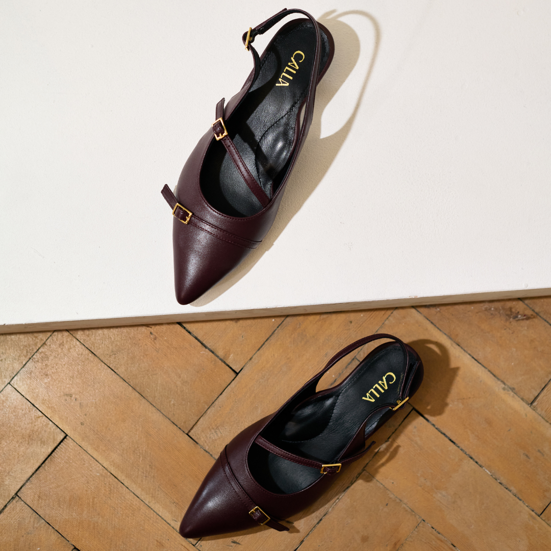 Paloma - Burgundy Leather Kitten Heels