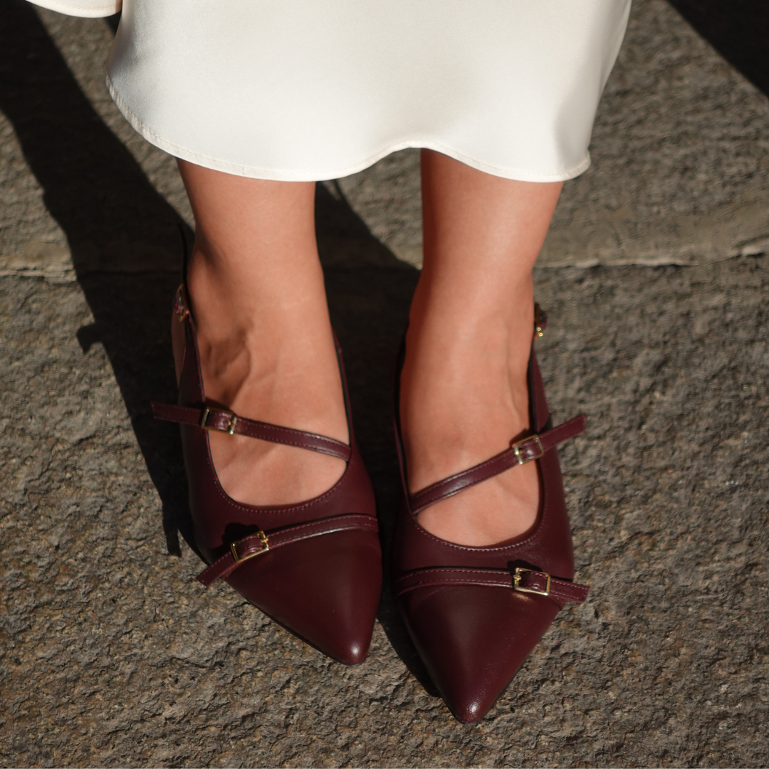 Paloma - Burgundy Leather Kitten Heels