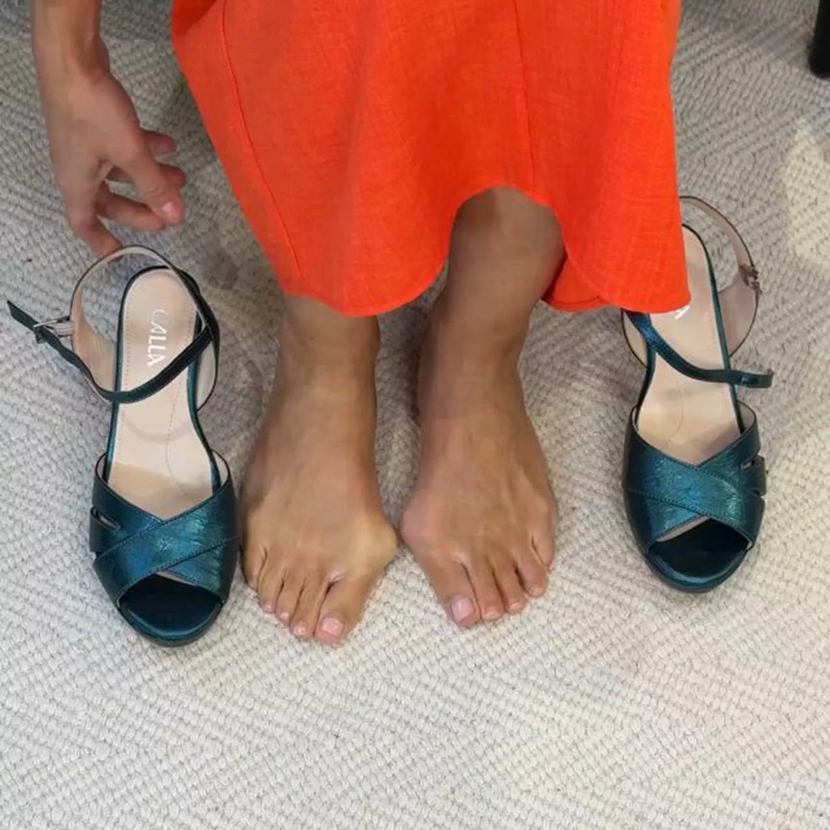 Emily - Teal Metallic Leather Heeled Sandals (image 3)