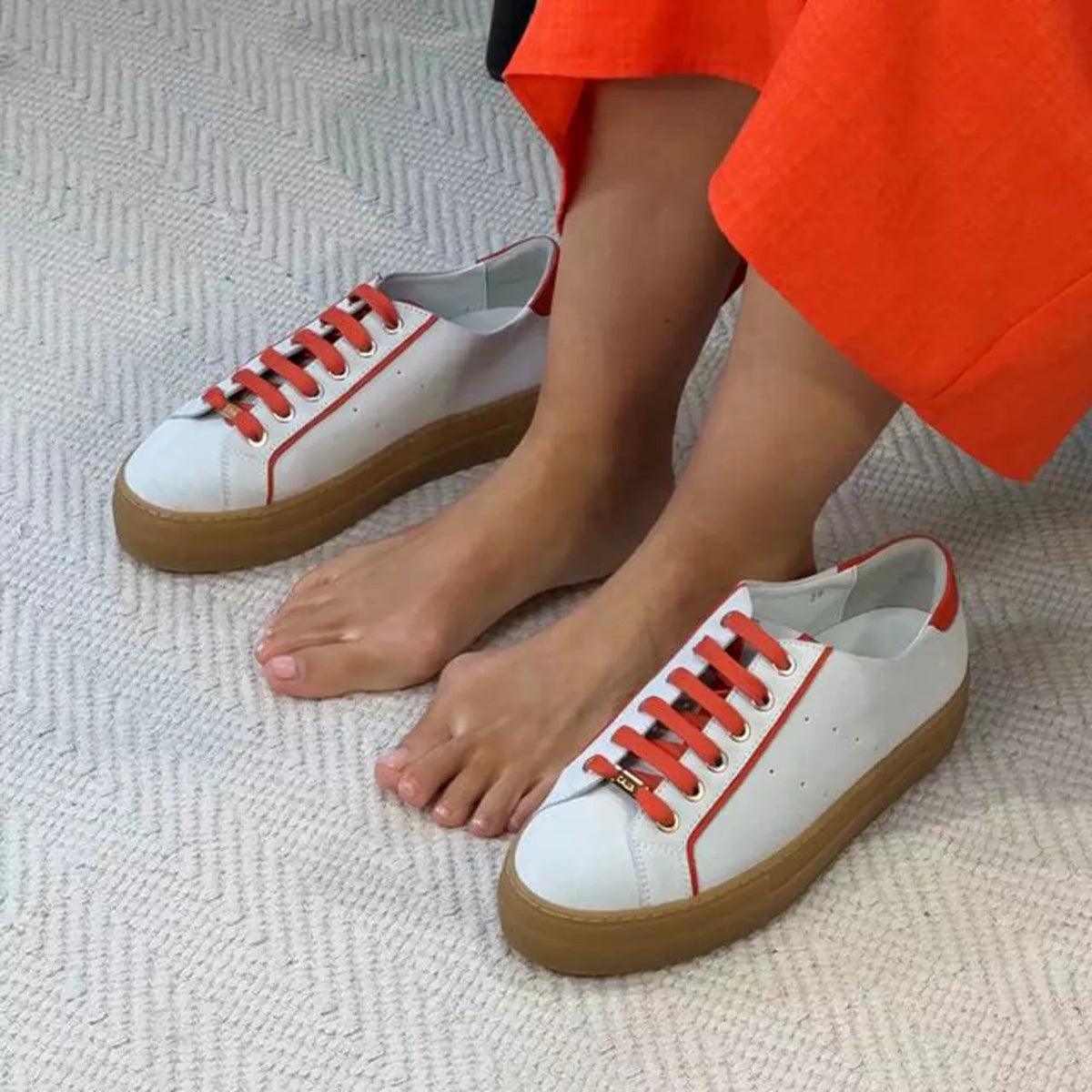 Saturn - Cream & Orange Suede Wide Fit Trainers (image 3)