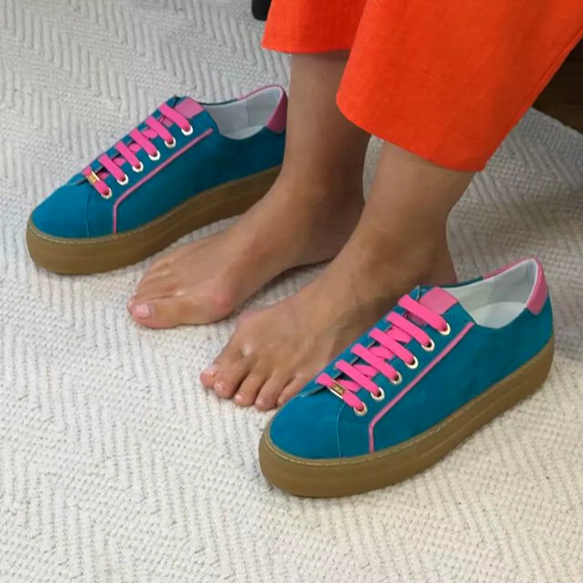 Saturn - Teal & Magenta Suede Wide Fit Trainers (image 3)