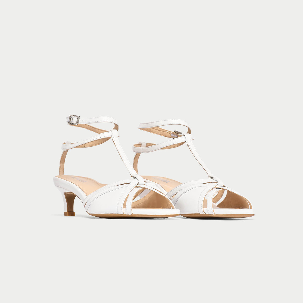 Ria - White Leather Kitten Heels (image 4)