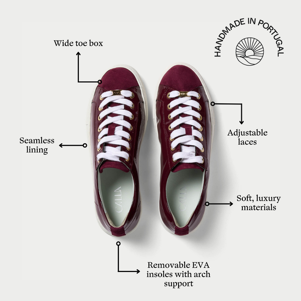 Saturn burgundy patent suede trainers