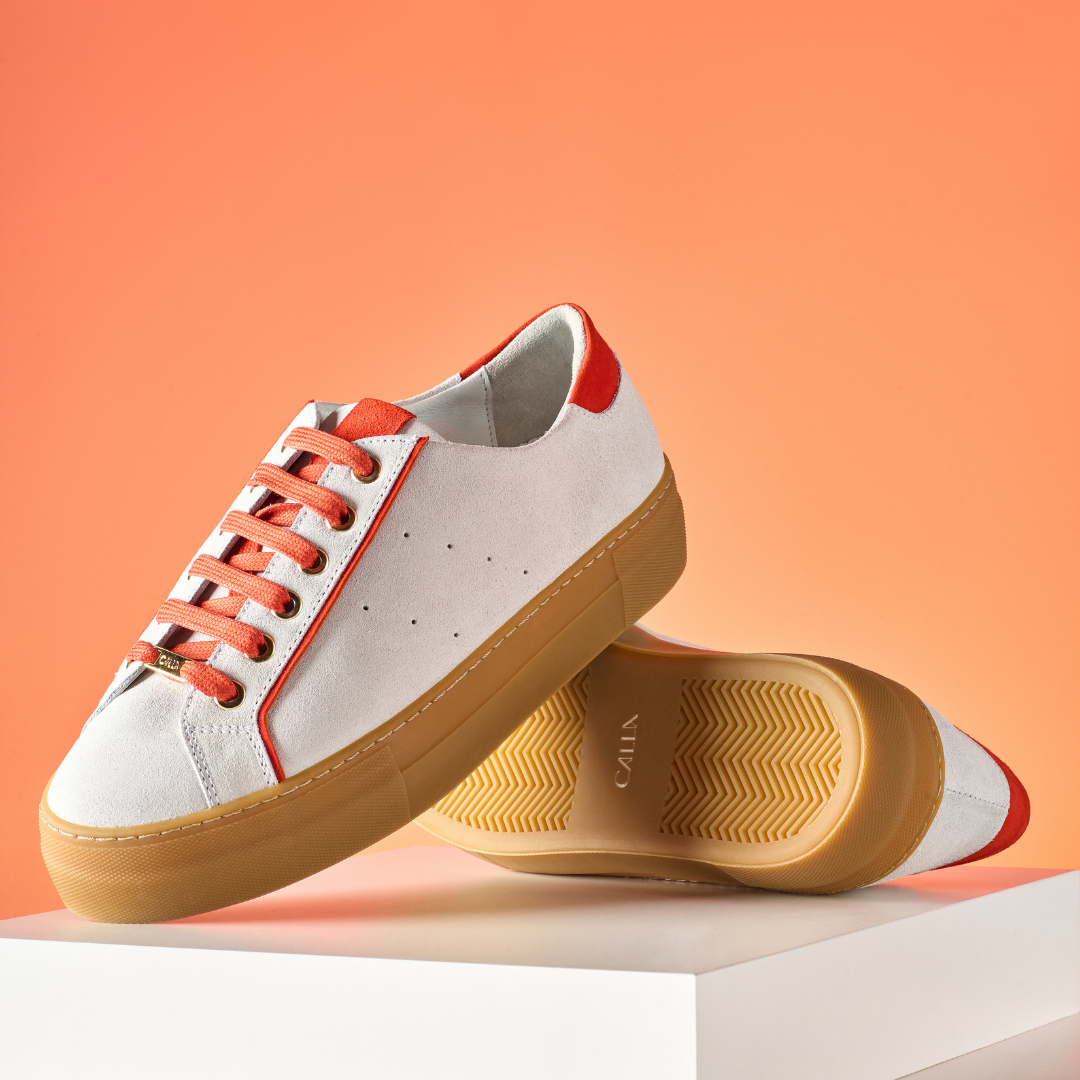 Saturn - Cream & Orange Suede Wide Fit Trainers (image 7)