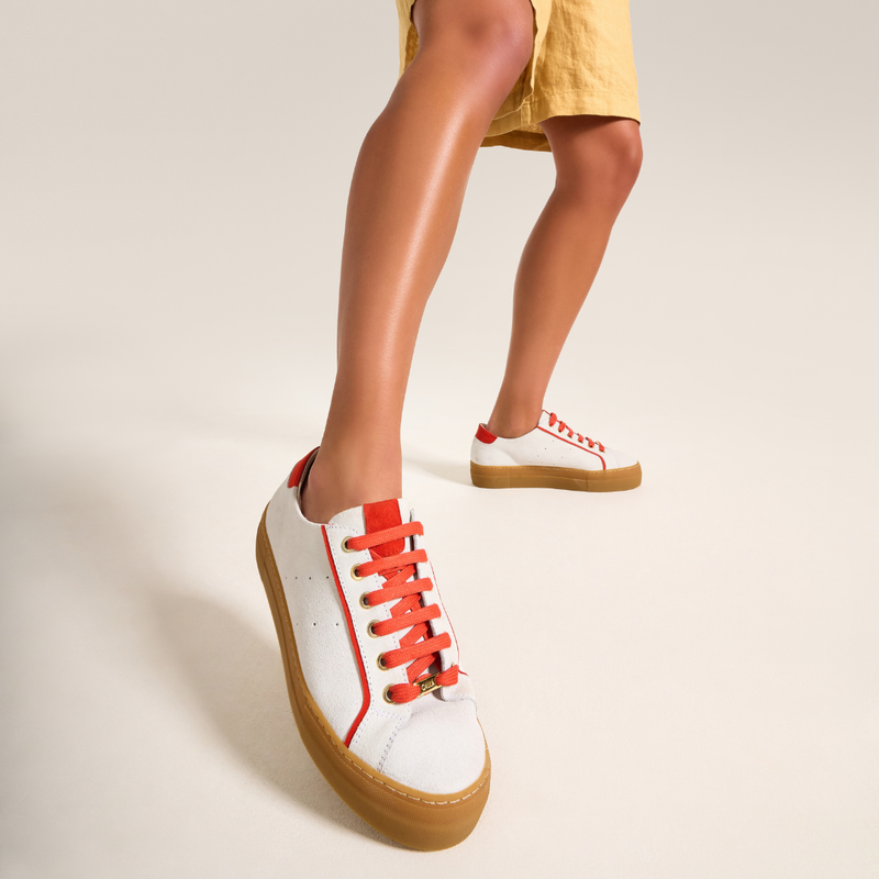 Saturn - Cream & Orange Suede Wide Fit Trainers
