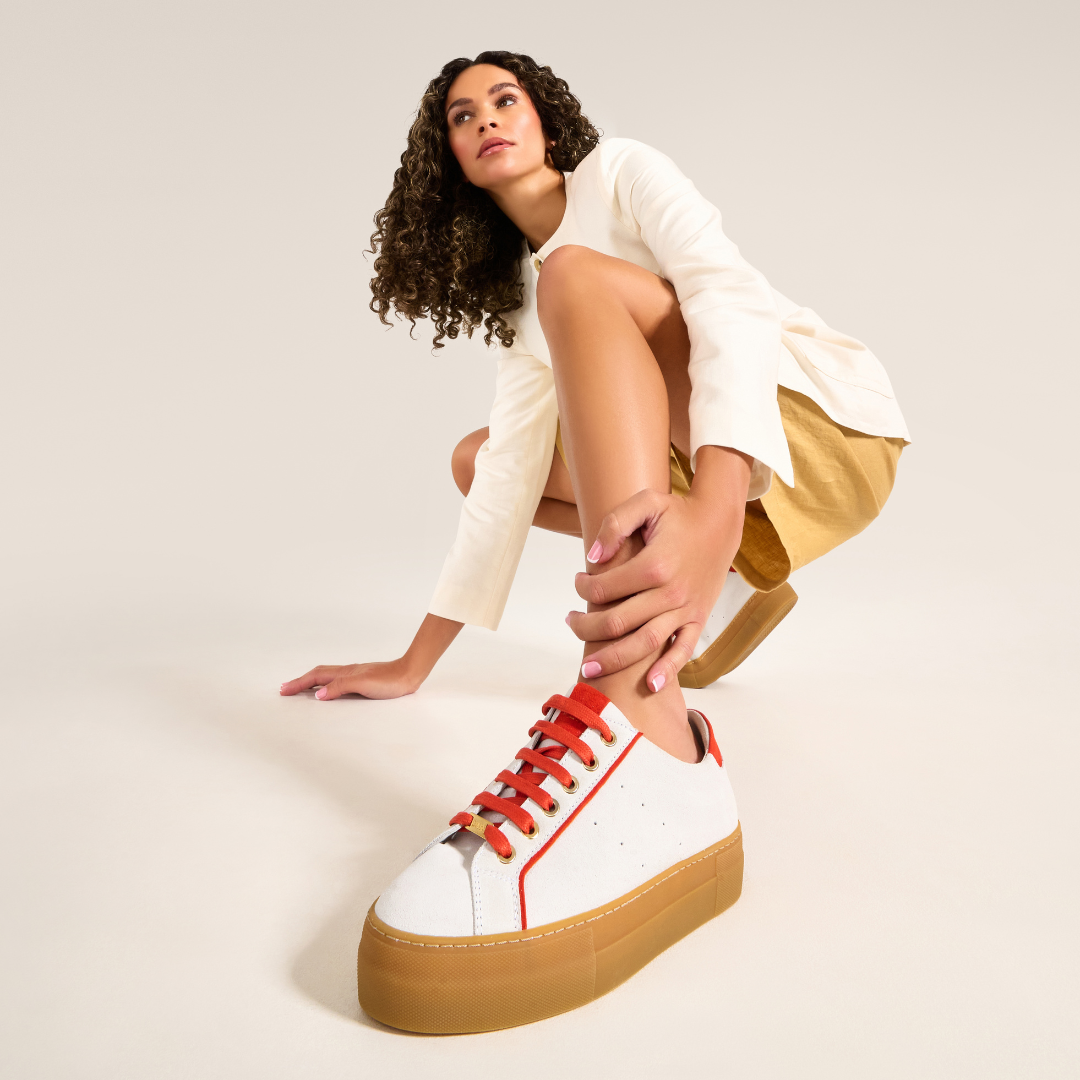 Saturn - Cream & Orange Suede Wide Fit Trainers (image 4)
