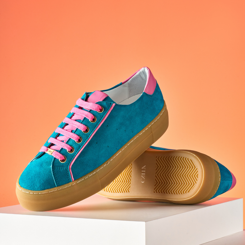 Saturn - Teal & Magenta Suede Wide Fit Trainers