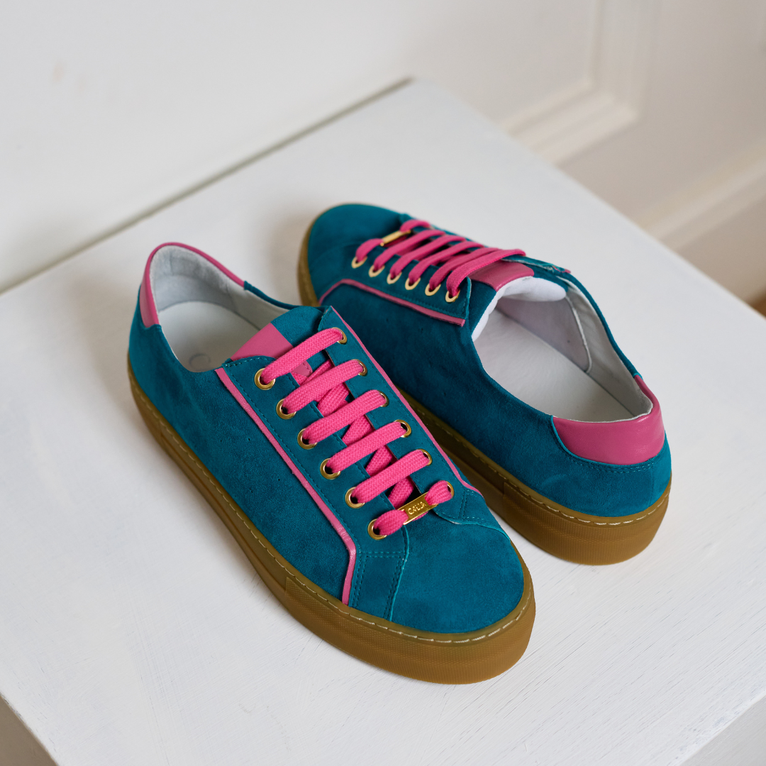 Saturn - Teal & Magenta Suede Wide Fit Trainers