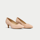 pair of pink suede kitten heels for bunions