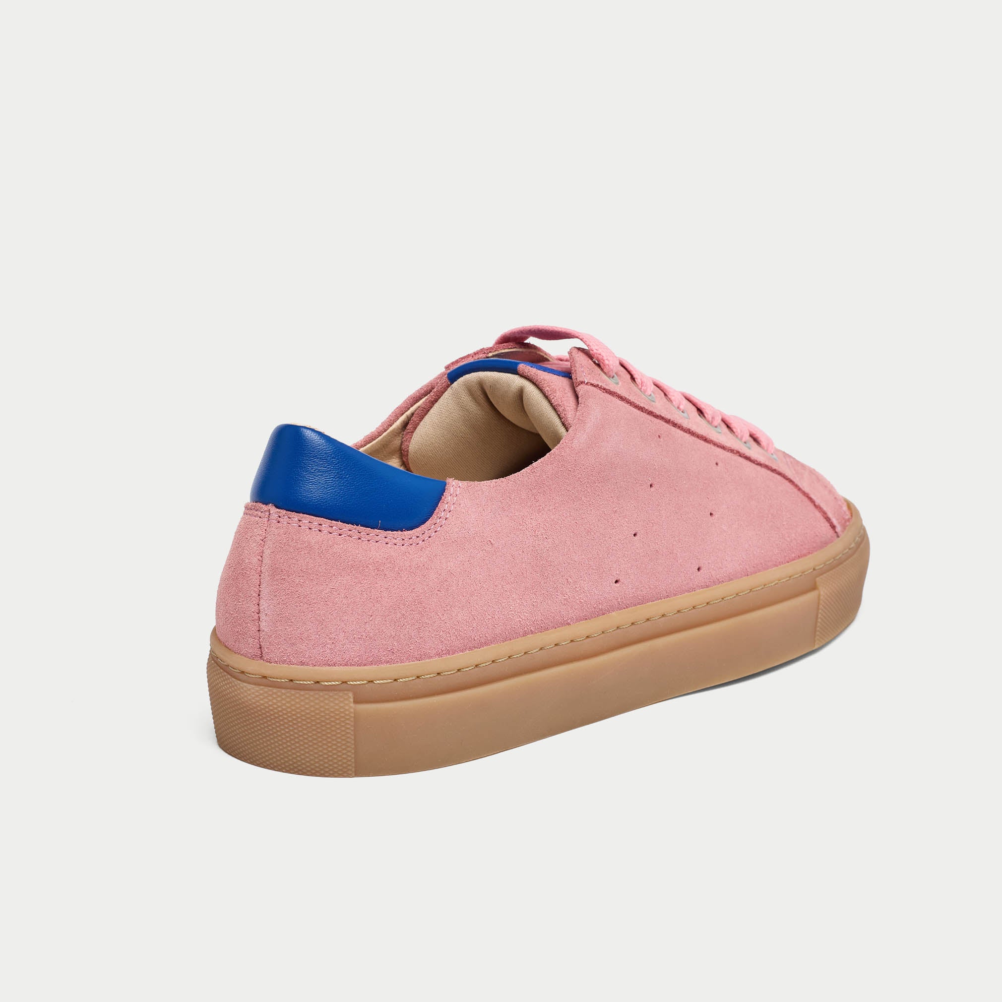 star peach suede trainers for bunions heel close up